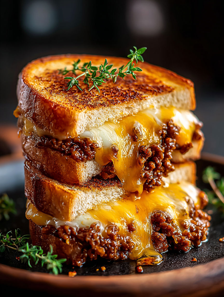 Gegrilltes Flanksteak-Sandwich mit Käse und Kräutern.