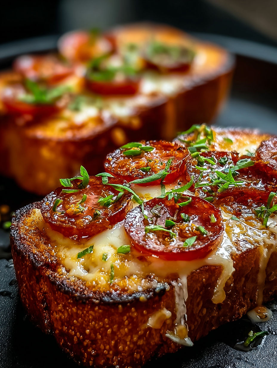 Ein Stück Texas Toast Pizza.