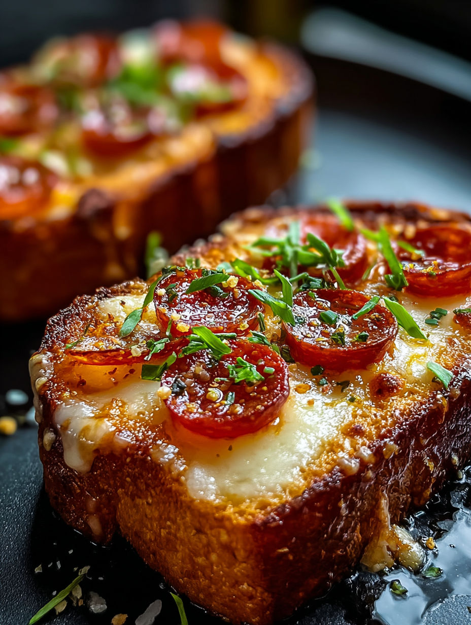 Ein Stück Texas Toast Pizza in der Heißluftfritteuse.
