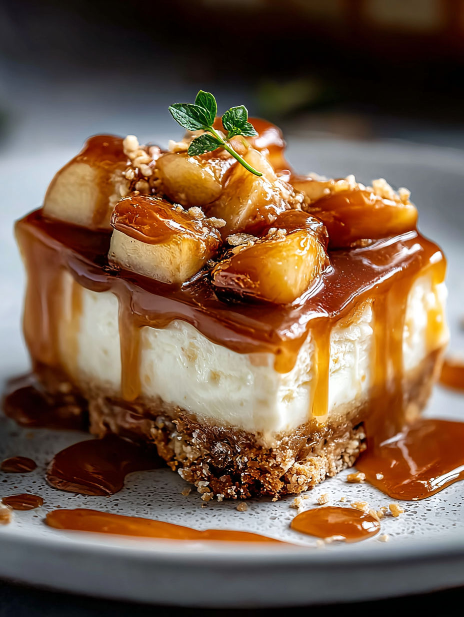 Ein Stück gesalzener Karamell-Apfelkuchen.