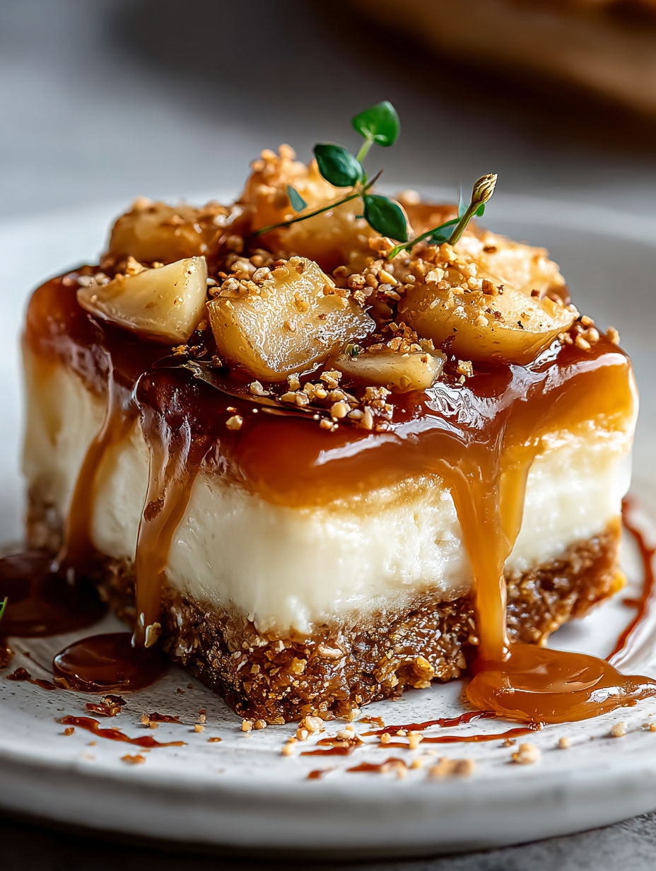 Ein Stück gesalzener Karamell-Apfelkuchen.