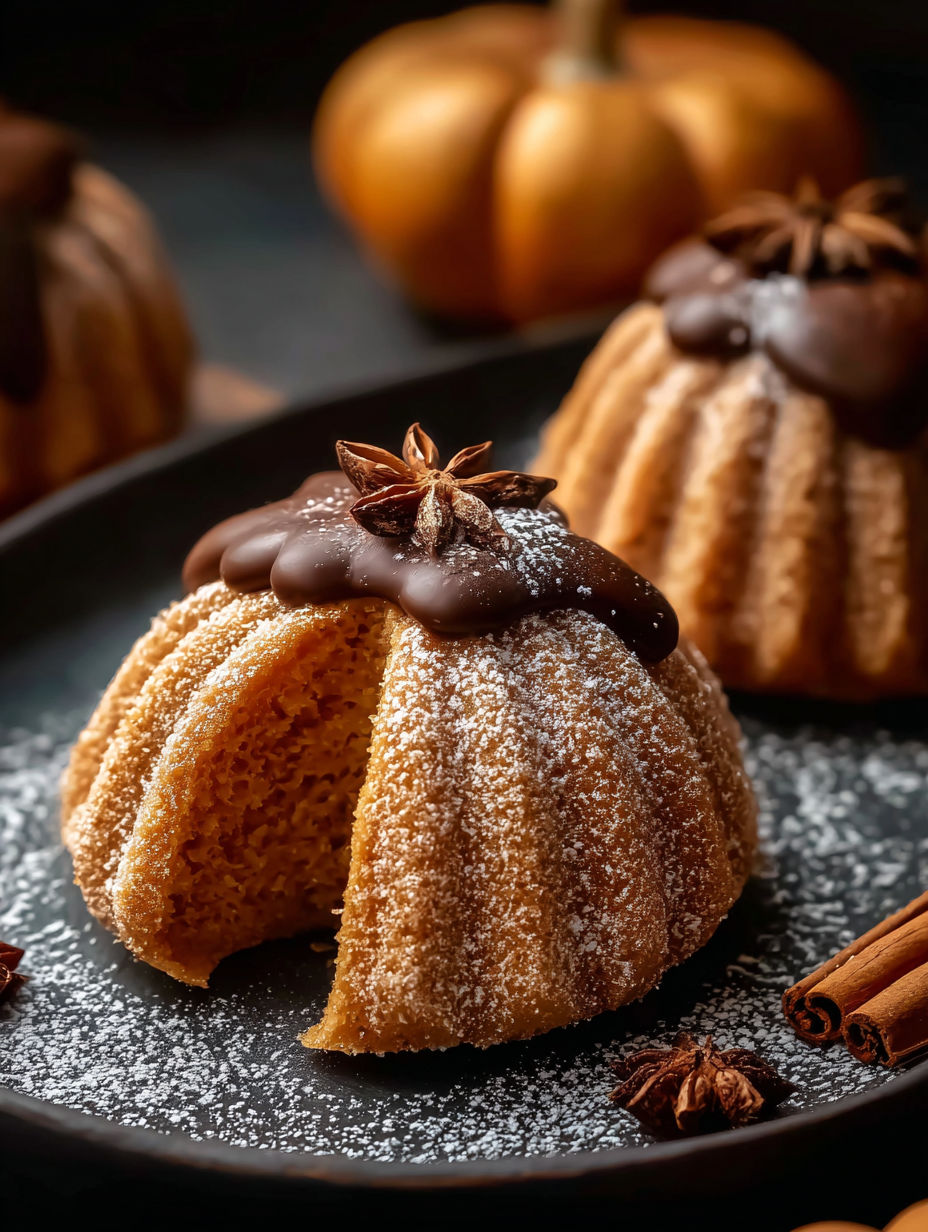 Kürbiskuchen Pralinen auf einem Teller.