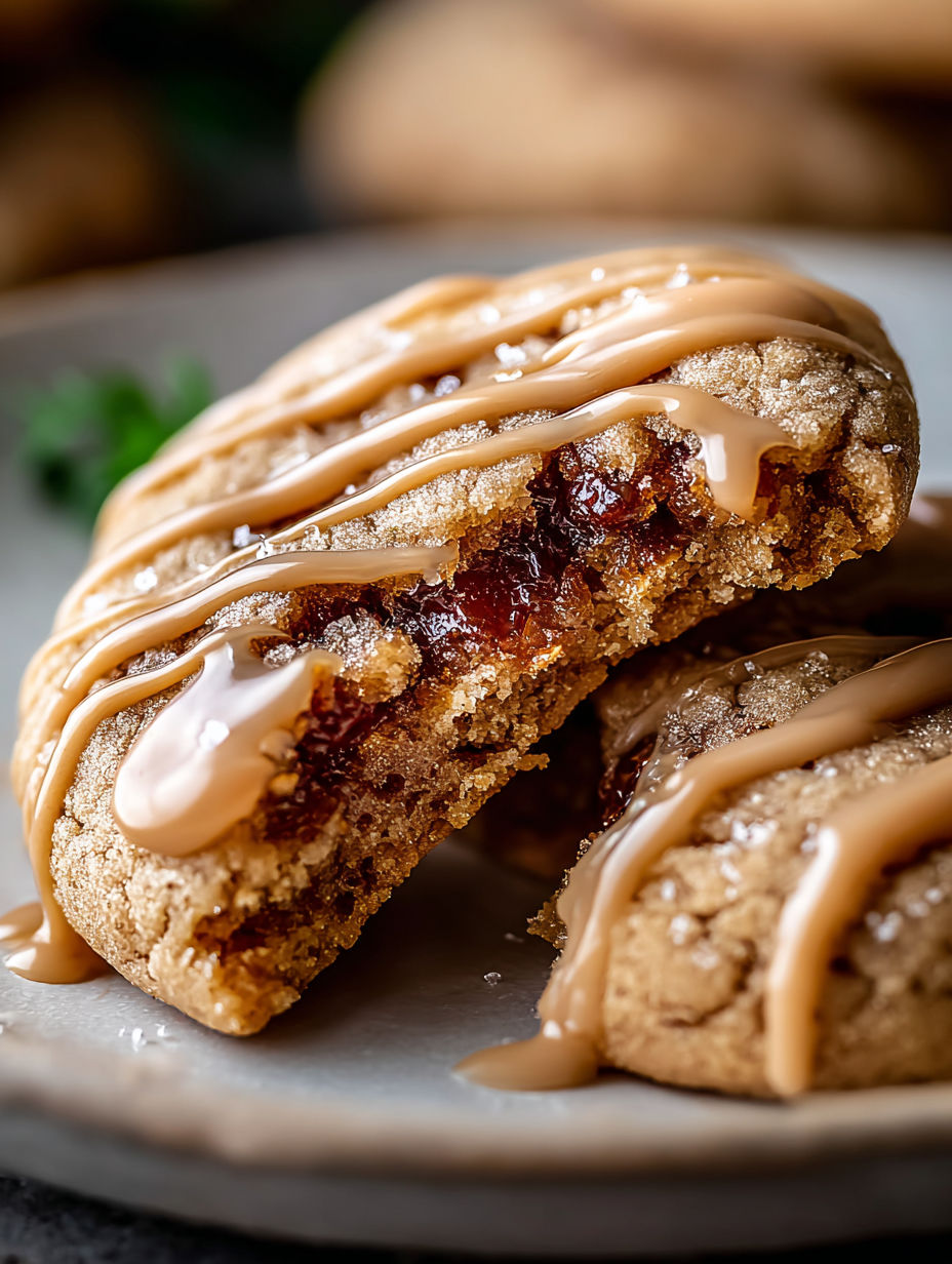 Zwei Kekse aus Braunzucker und Ahornsirup mit Glasur.