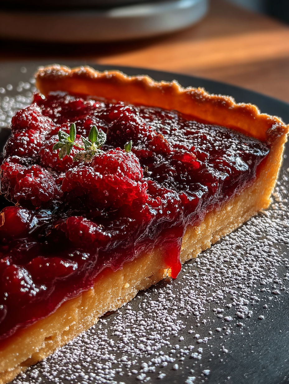 Ein Stück Cranberry-Orange Tarte.