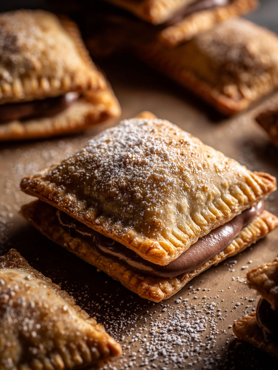 Eine Nahaufnahme eines mit Schokolade überzogenen Gebäcks.