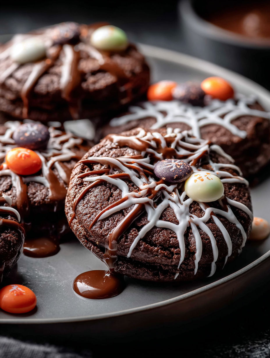 Schokokekse mit weißem Guss und bunten Verzierungen.