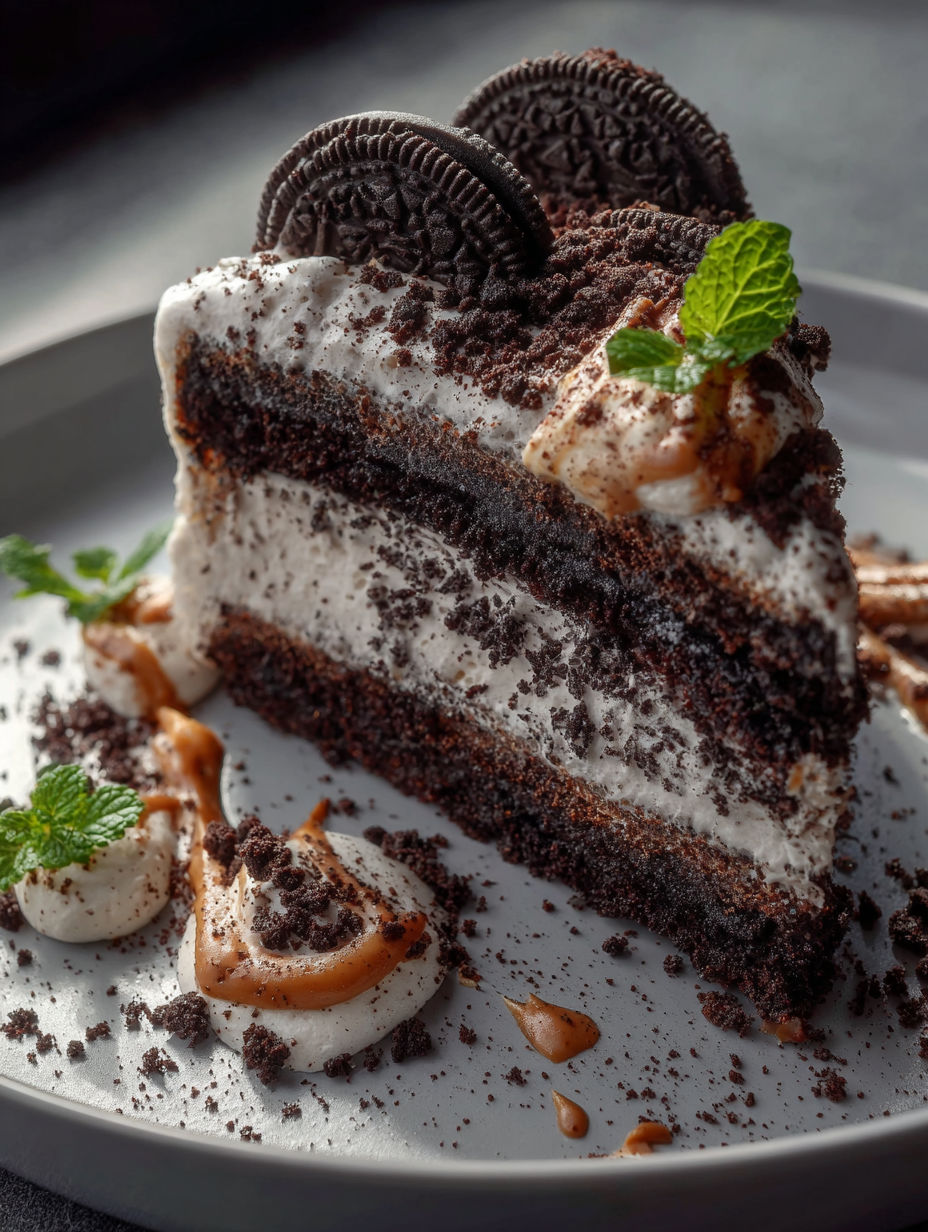 Ein Stück Cookies-und-Creme-Kuchen.