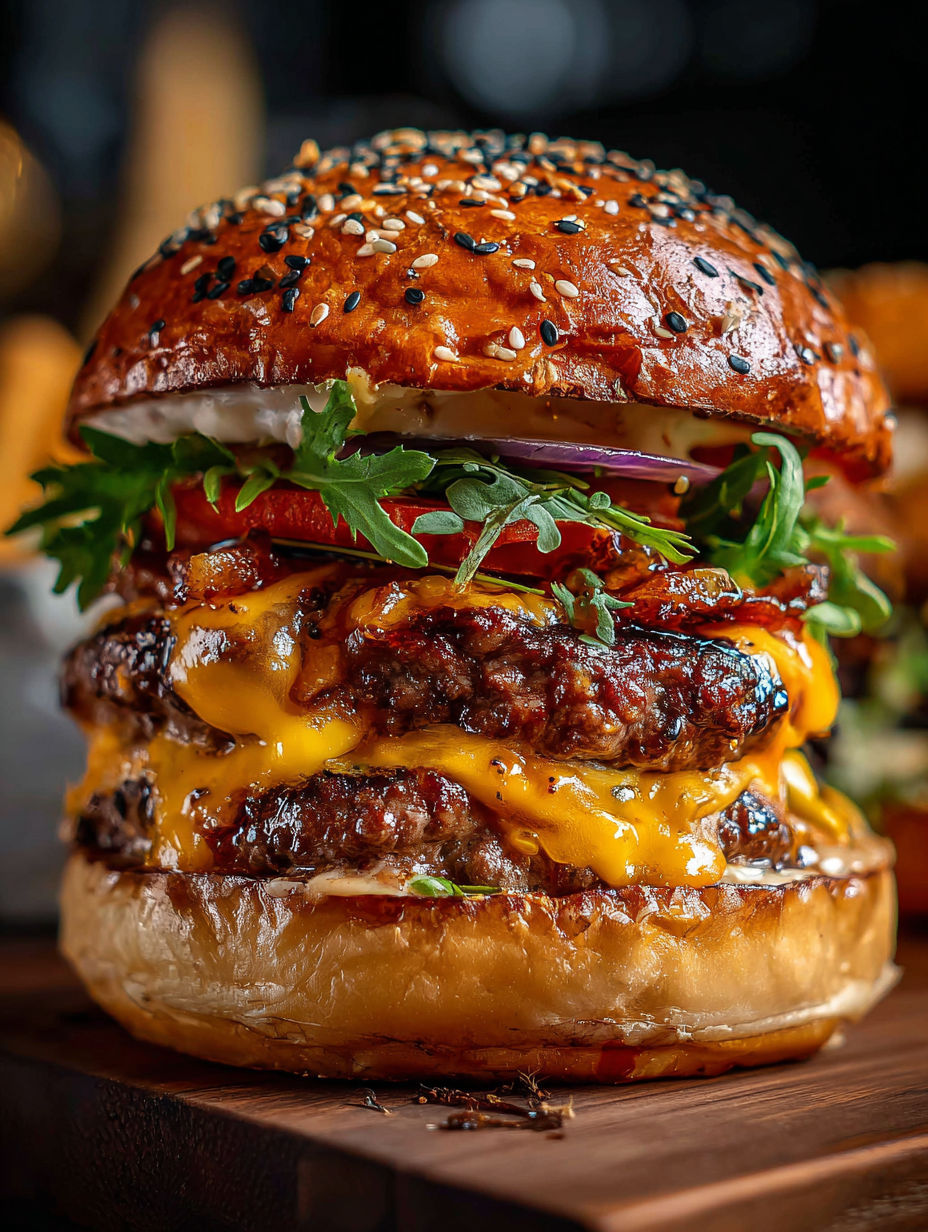 Großer Burger mit Salat, Tomate und Käse.