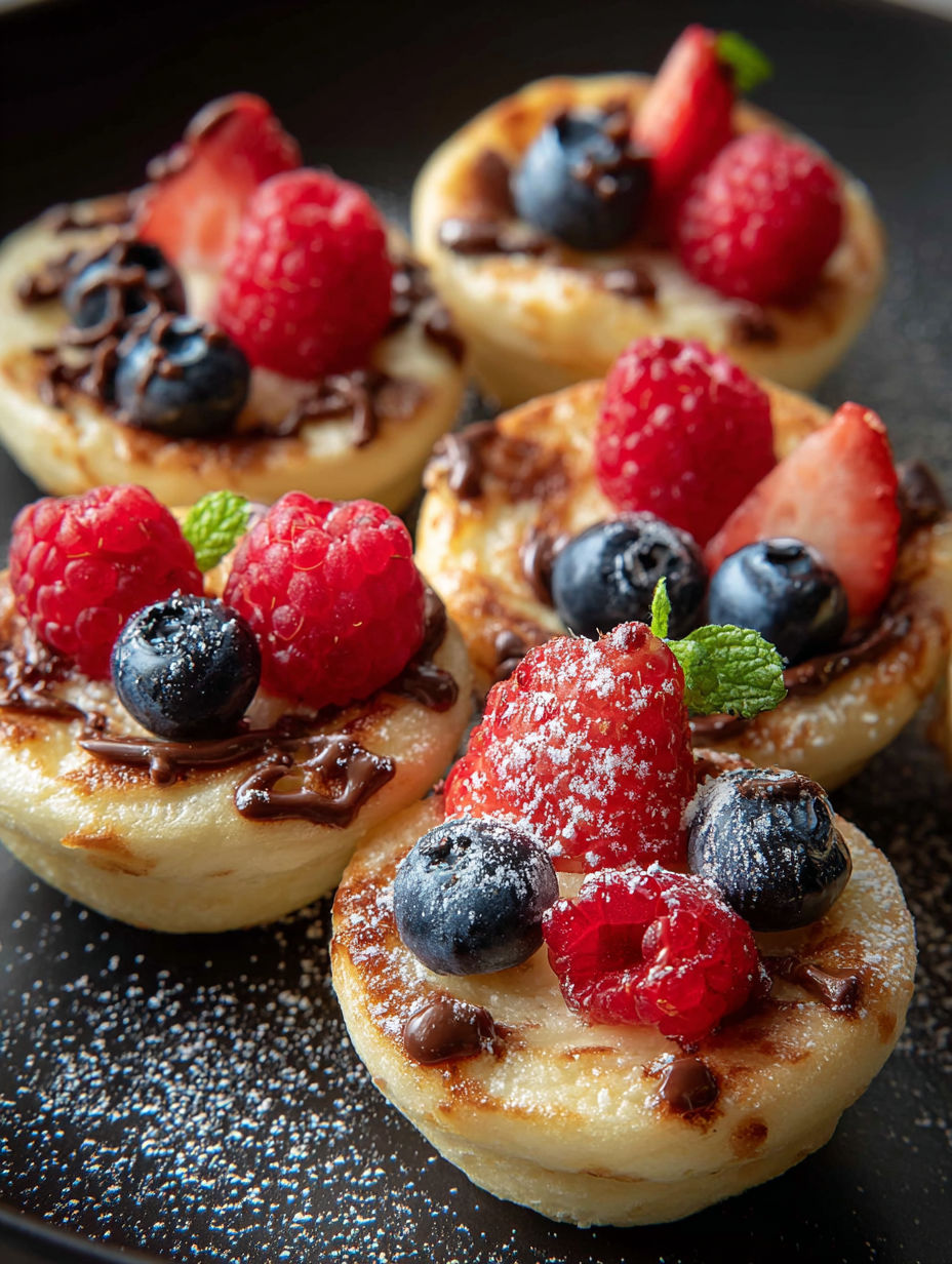 Ein Dessert mit Himbeeren und Blaubeeren.