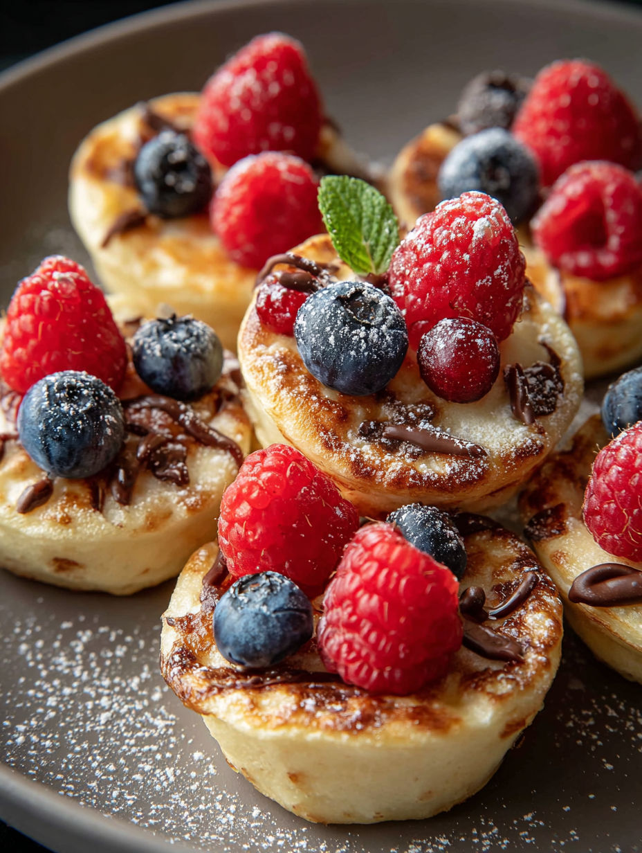 Ein Teller mit Beeren und Schokolade.