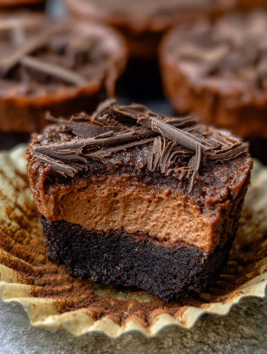 Nahaufnahme von einem Schoko-Käsekuchen mit Schokoladen-Drizzle.