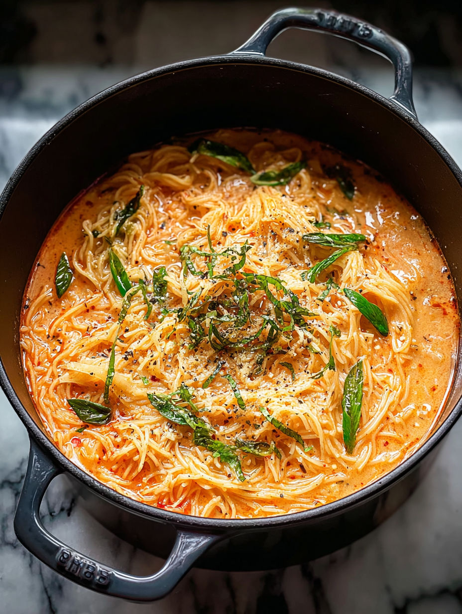 Eine Schüssel Suppe mit Nudeln und Gemüse.