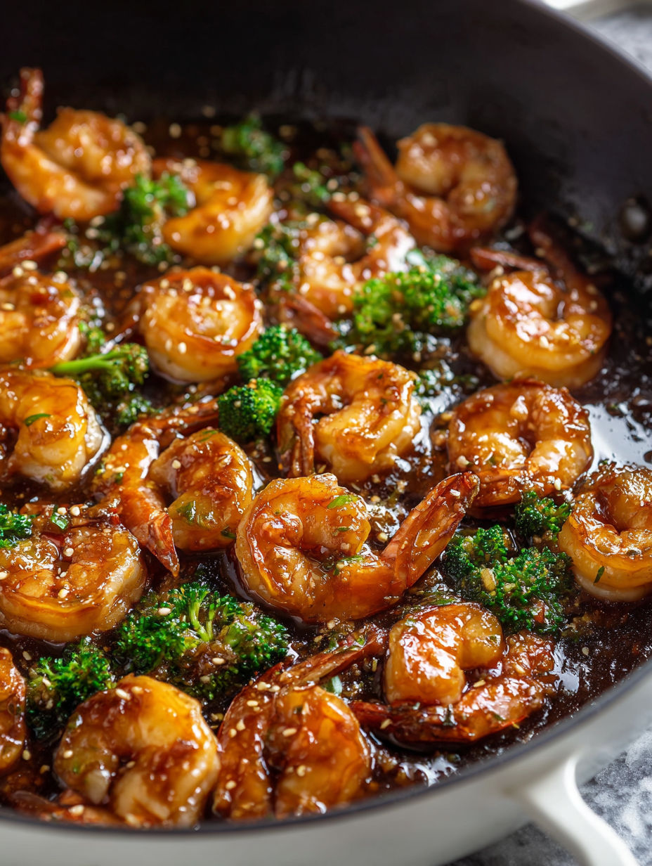 Garnelen mit brauner Soße.