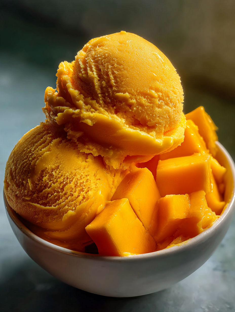 Eine Schüssel Mango Sorbet.