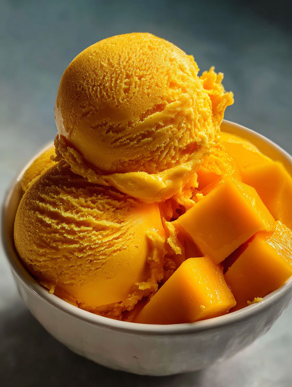 Ein Schälchen Mangosorbet.