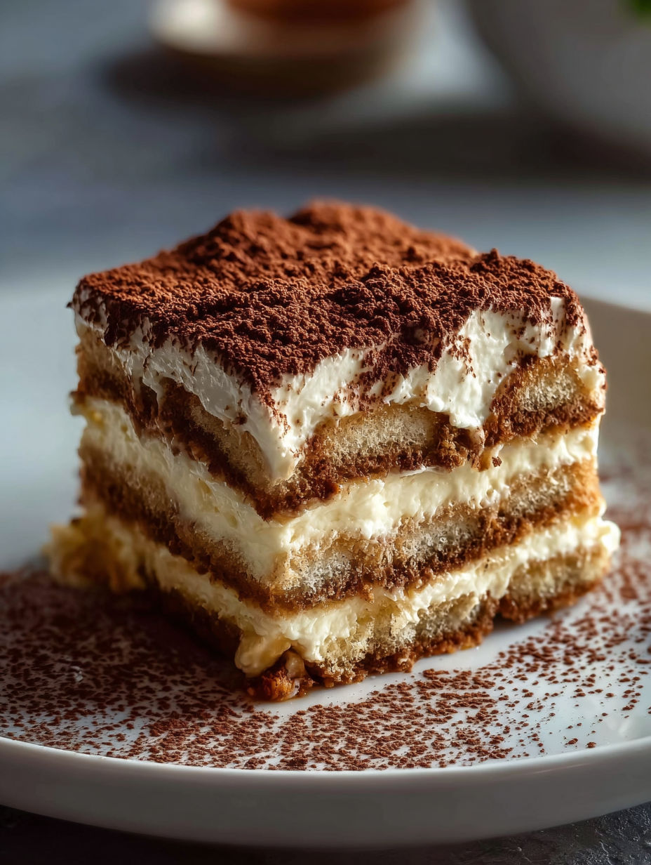 Ein Stück einfaches Tiramisu.