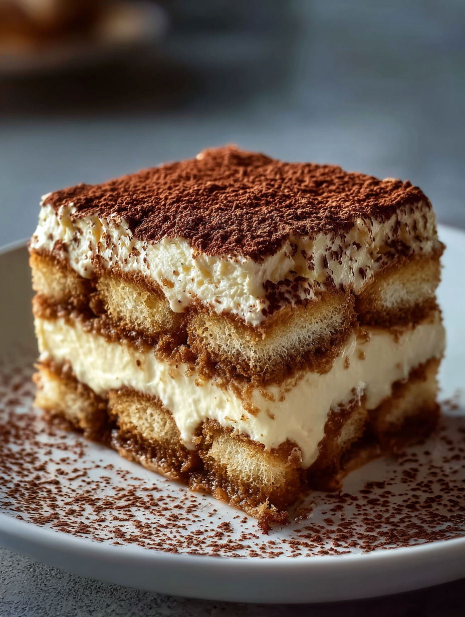 Ein Stück einfaches Tiramisu.