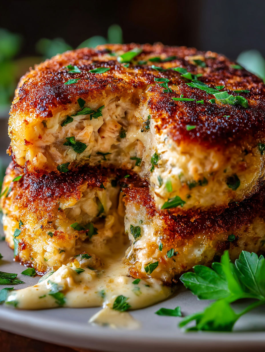 Nahaufnahme von einem knusprigen Thunfisch-Patty.