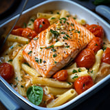 Rezept für im Ofen gebackene Lachs-Pasta mit Tomaten