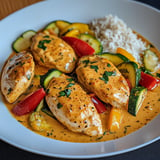 Hähnchen mit Pfeffer-Zucchini-Sahne