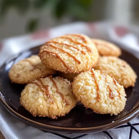 Frisch gebackene, knusprige Kekse auf einem Teller mit leckerem Karamell-Dekor.