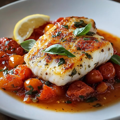 Fried Mediterranean cod in tomato and basil sauce Recipe