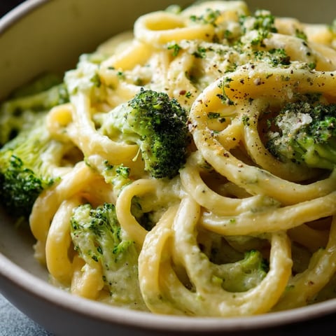 Eine Schüssel Pasta mit Brokkoli und Käse.