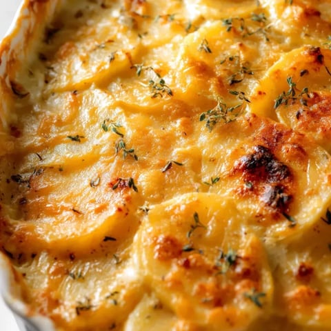 Ein gebackenes Gericht mit goldener Kruste und Kräutern.