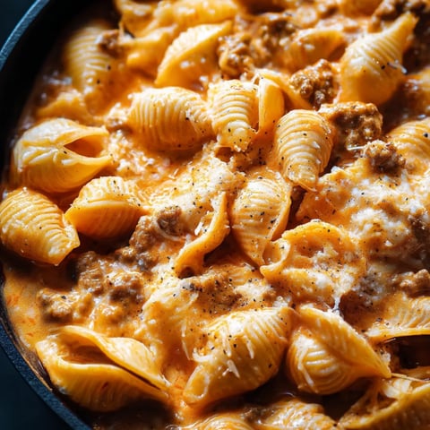 Eine Schüssel Pasta mit Fleischsauce.