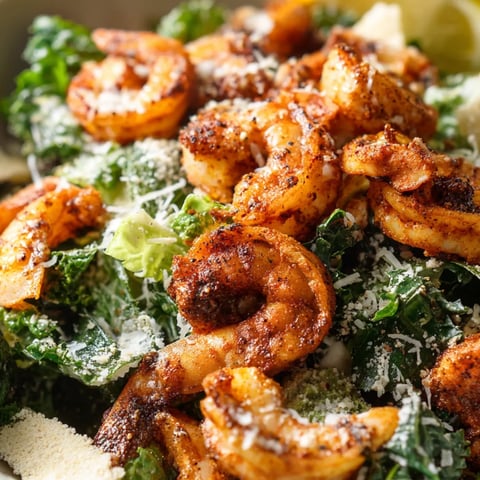 Ein Salat mit Garnelen und Käse.