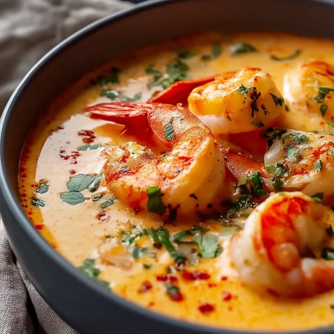 Eine Schüssel Garnelensuppe.