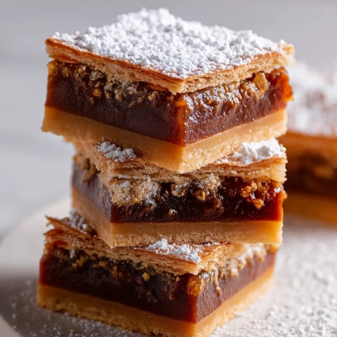 Dreischichtiger Schokoladenkuchen mit Puderzucker obendrauf.