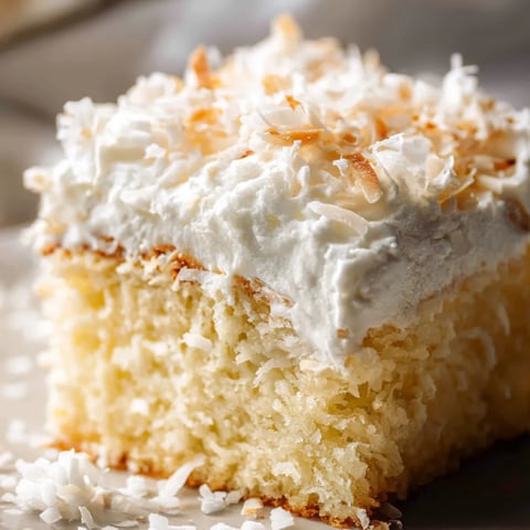 Ein Stück Kuchen mit Kokosstreuseln obendrauf.