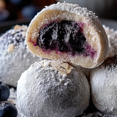 Ein Blaubeergebäck mit Puderzucker bestäubt.