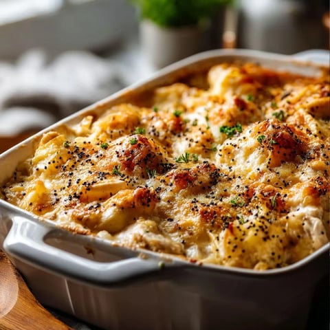 Eine Auflaufform mit Essen gefüllt.