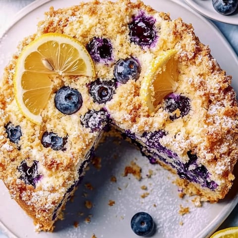 Ein Stück Zitronen-Blaubeer-Kuchen.