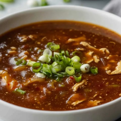 Eine Schüssel Suppe mit Frühlingszwiebeln.