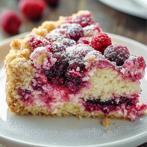 Ein Stück Kuchen mit Beeren oben drauf.