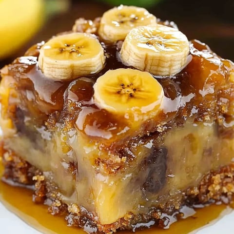 Ein Stück Bananenkuchen mit Bananenscheiben obenauf.