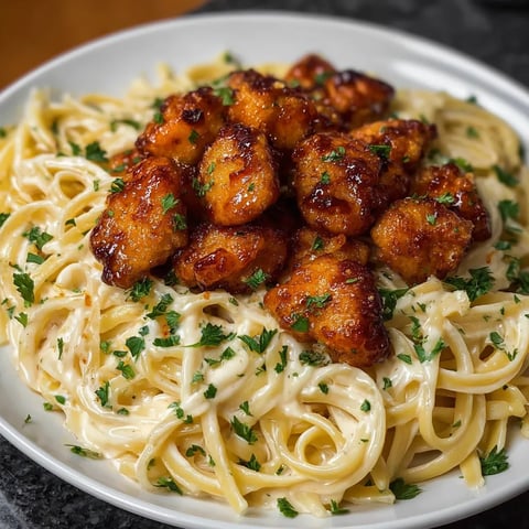 Würziges Hühnchen mit Honig und cremiger Knoblauchbutter Pasta