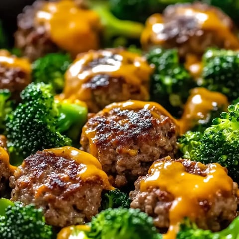 Ein Teller mit Hackbällchen und geschmolzenem Käse.