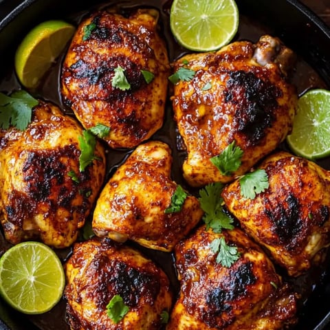 Ein Teller mit Hähnchen, Limetten und Kräutern.