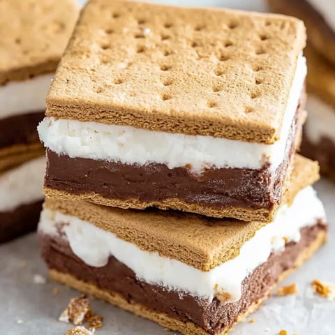 Ein Stapel aus drei Schichten mit Schokolade und weißem Marshmallow.