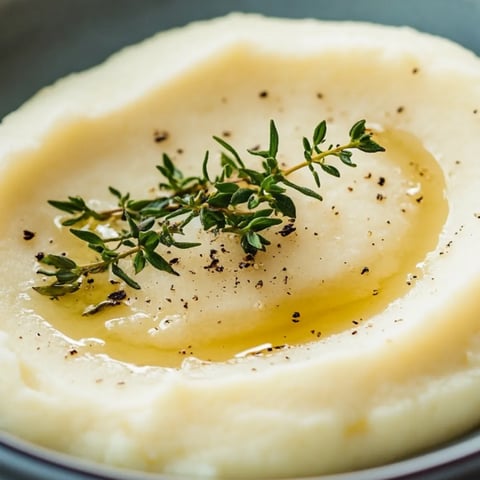 Eine Schale mit Püree und Kräutern obendrauf.