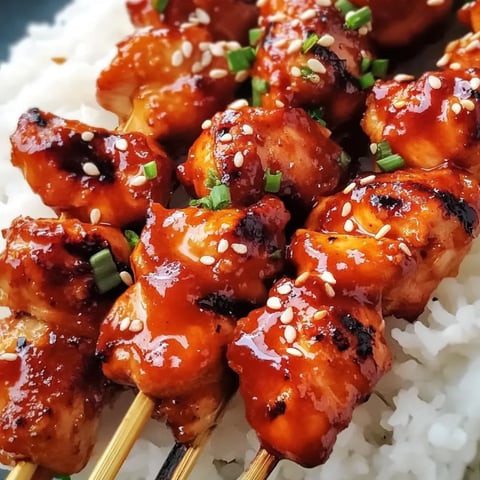 Ein Teller mit Hähnchenspießen und Sauce.