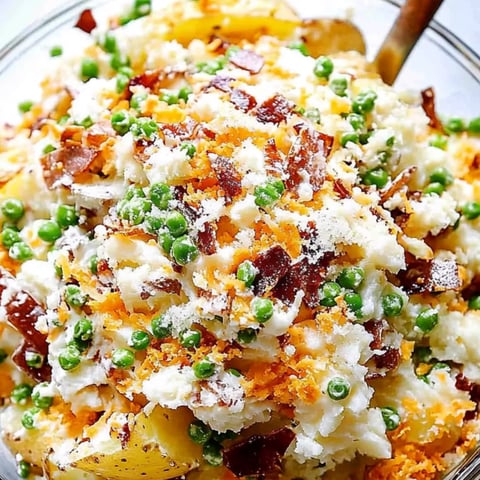 Eine Schüssel mit Erbsen und Speck.