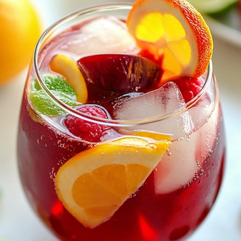 Ein Glas roter Sangria mit Orangenscheiben.