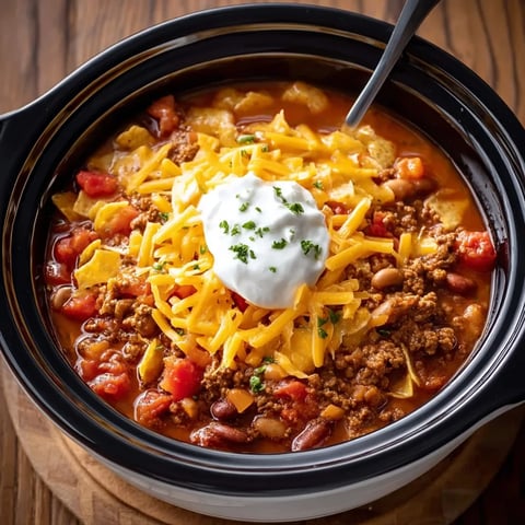 Eine Schüssel Chili mit Käse und Schmand