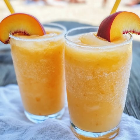 Zwei Gläser mit orangem Saft und Apfelscheiben oben drauf.