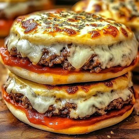 Drei übereinander gestapelte Pizza-Sandwiches.